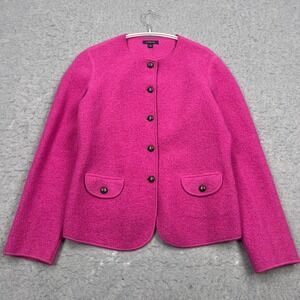 Lands End Jacket Womens 12 Pink 100% Wool Boiled Button Up Sweater Cardigan Coat
